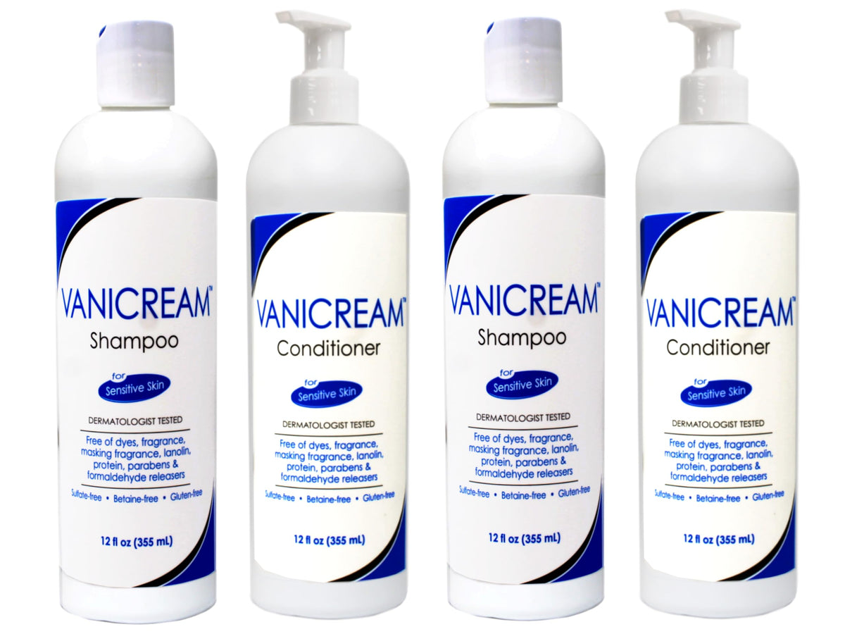 Vanicream front view of shampoo and conditioner set showing gentle formula benefits