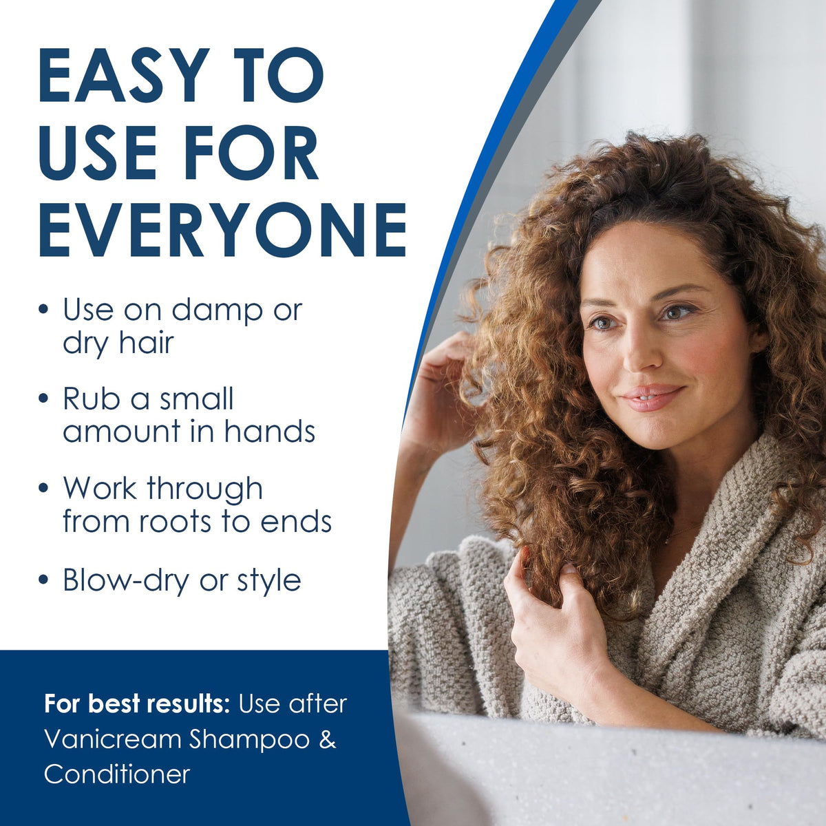 Close-up of dry hair styled with Vanicream gel showing natural-looking finish