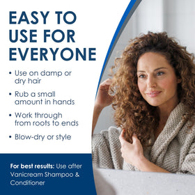 Close-up of dry hair styled with Vanicream gel showing natural-looking finish
