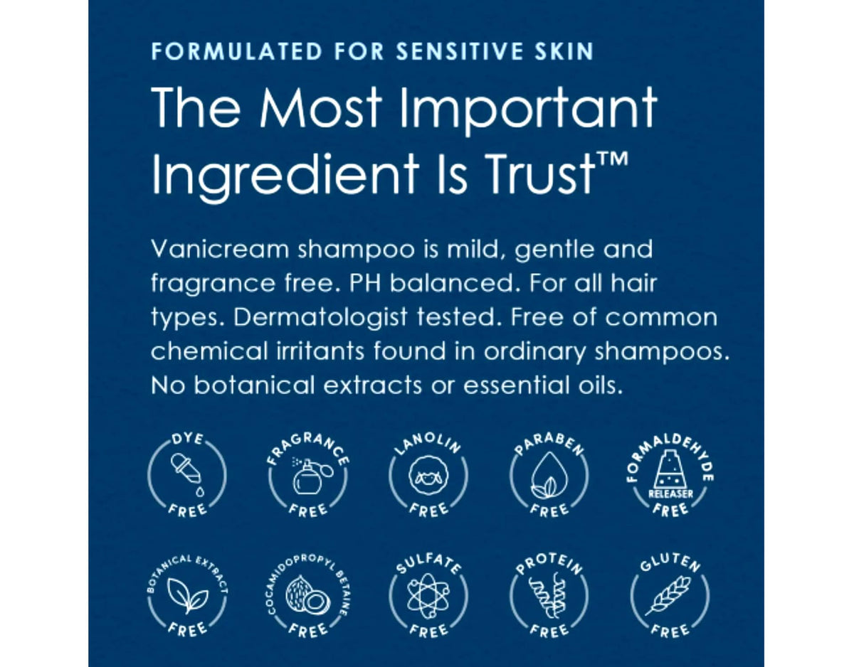 Vanicream ingredients list closeup showing dermatologist-tested and gentle benefits