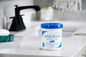 Vanicream jar on bathroom counter suggesting daily skincare routine convenience
