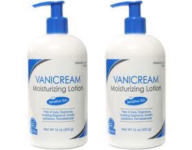 Vanicream moisturizing lotion front view shows dual pumps and label benefits