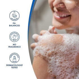Vanicream pouring into hand demonstrating mild, non-stripping cleanser