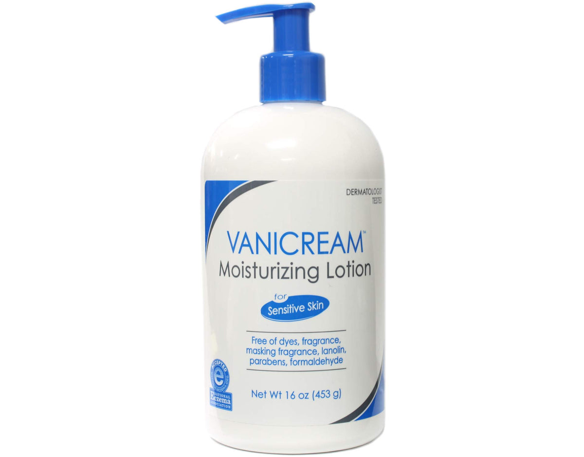 Vanicream pump closeup dispensing one-handed for easy hygienic use