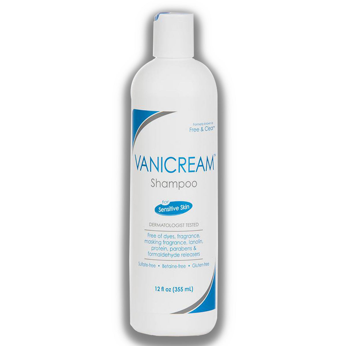 Vanicream shampoo pouring into hand to show 12oz volume and easy rinsing benefit