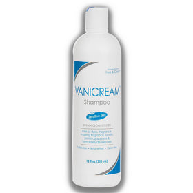 Vanicream shampoo pouring into hand to show 12oz volume and easy rinsing benefit