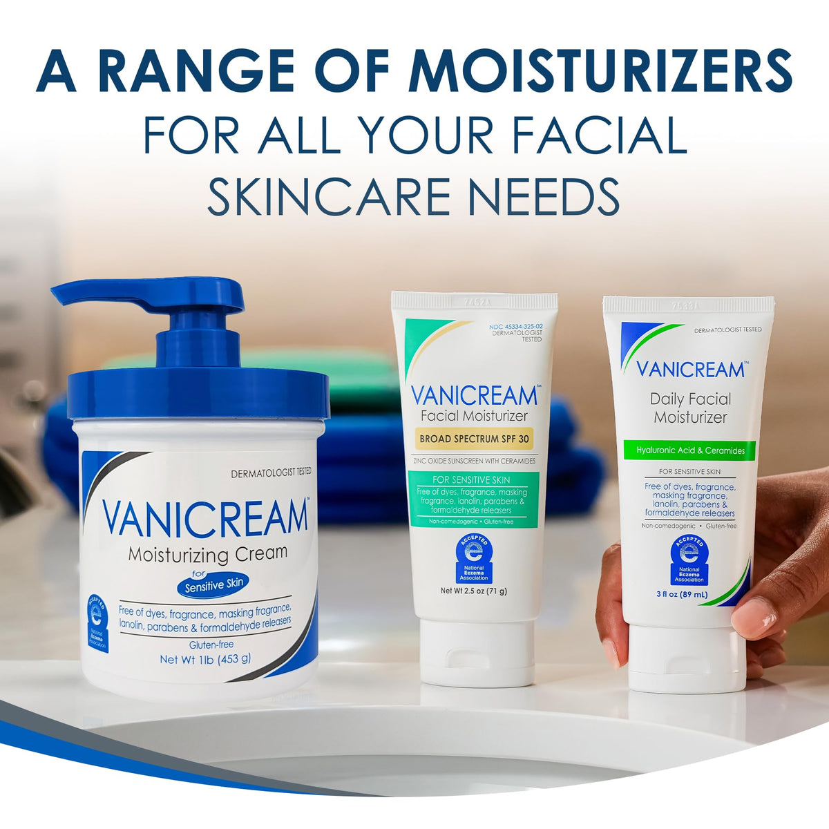 Vanicream tube beside lipstick illustrating 2.5 fl oz travel size convenience