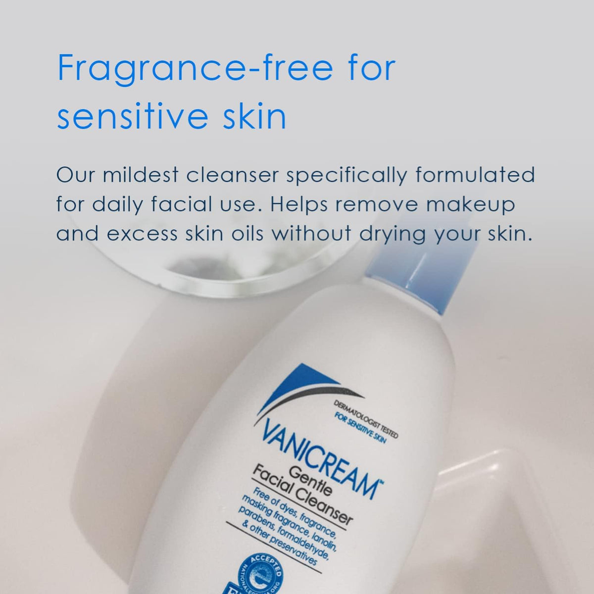 Vanicream texture on hand illustrating gentle lather and non-drying feel