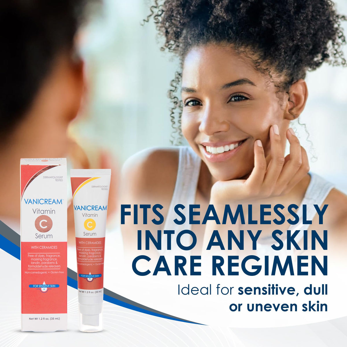 Vanicream milky serum texture on fingertip demonstrating lightweight absorption