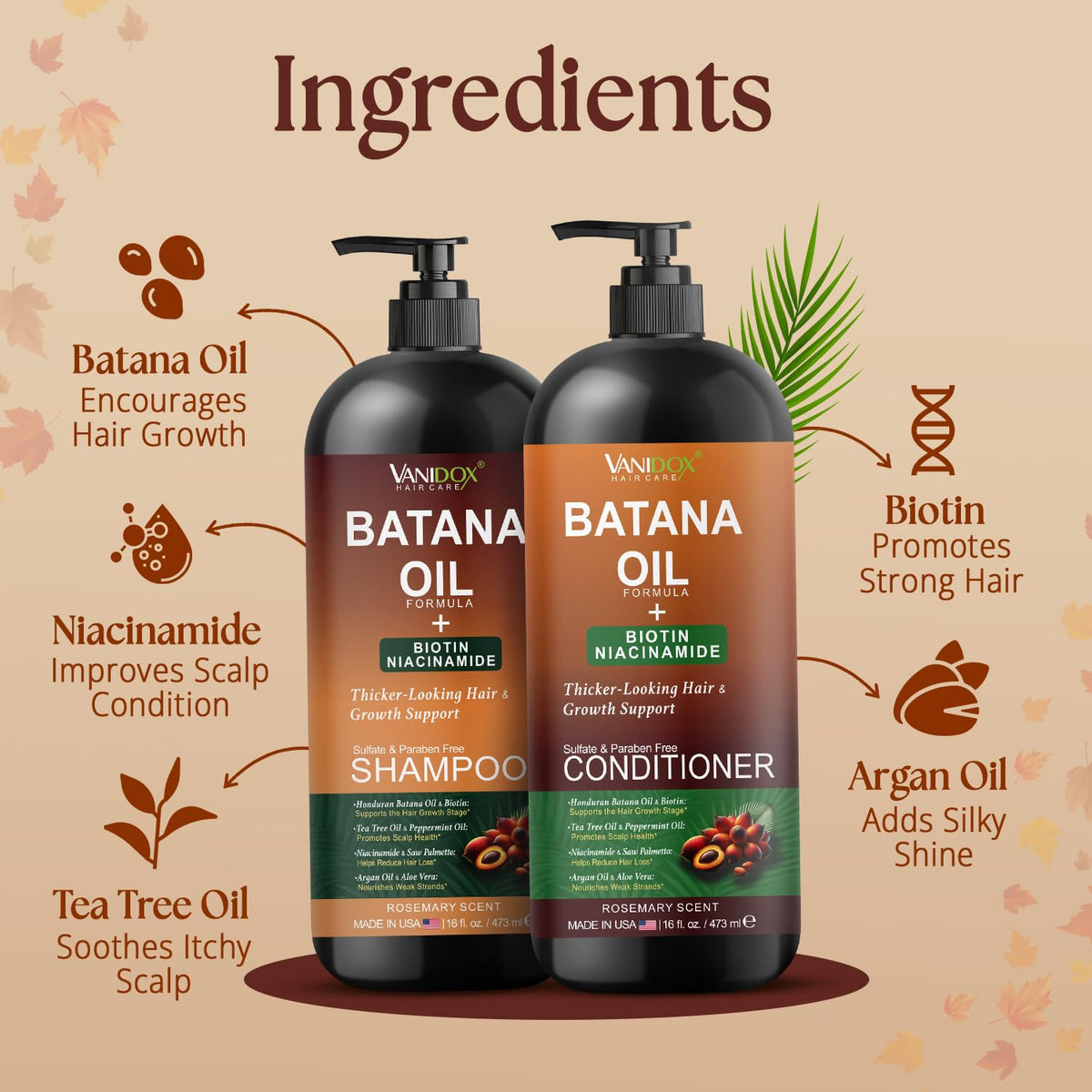 VANIDOX batana oil ingredient bottle illustrating nourishing oil infusion for shine