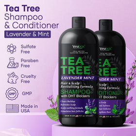 Vanidox label closeup highlighting tea tree and lavender benefits