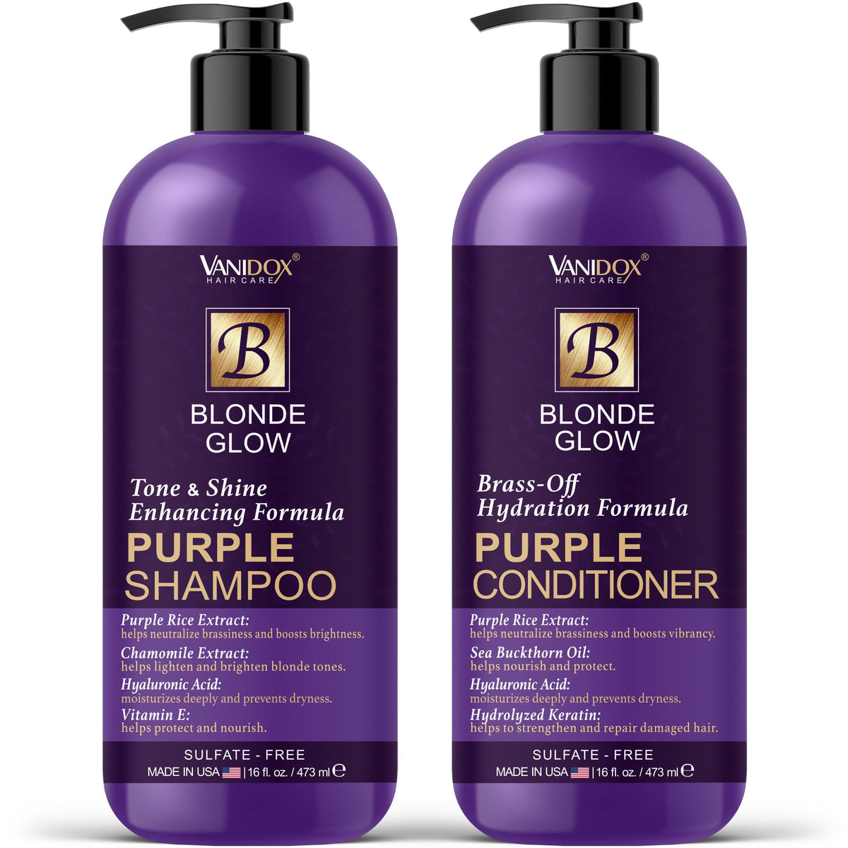 VANIDOX front packaging showing shampoo and conditioner benefits