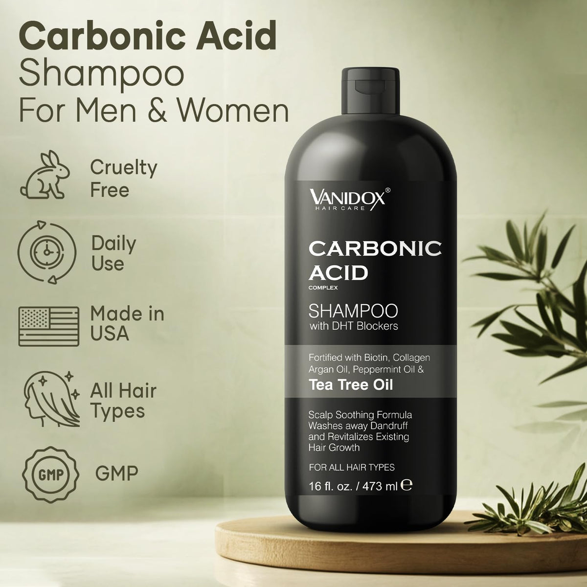 VANIDOX shampoo texture on palm demonstrating creamy lather benefit