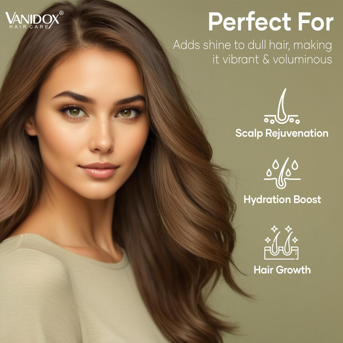 VANIDOX being massaged into scalp showing exfoliation and circulation benefit