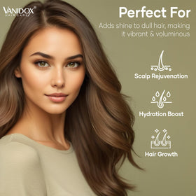 VANIDOX being massaged into scalp showing exfoliation and circulation benefit