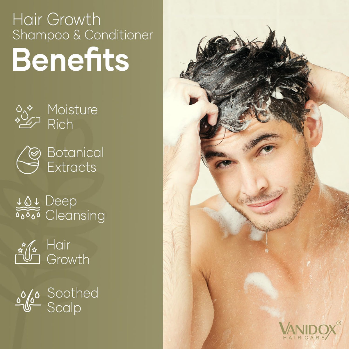 VANIDOX shampoo lather texture demonstrating gentle cleansing