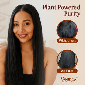 VANIDOX bottles styled on shower shelf conveying salon-quality daily routine