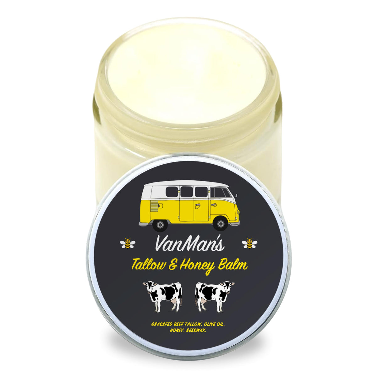 VanMan Company front jar showing clean unscented balm for simple hydration