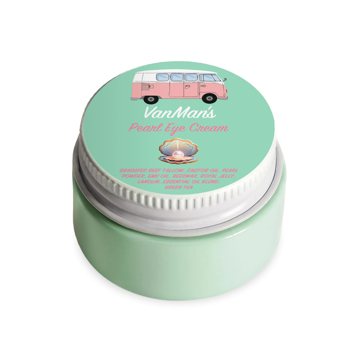 The VanMan Company jar front view showing premium eye cream benefits