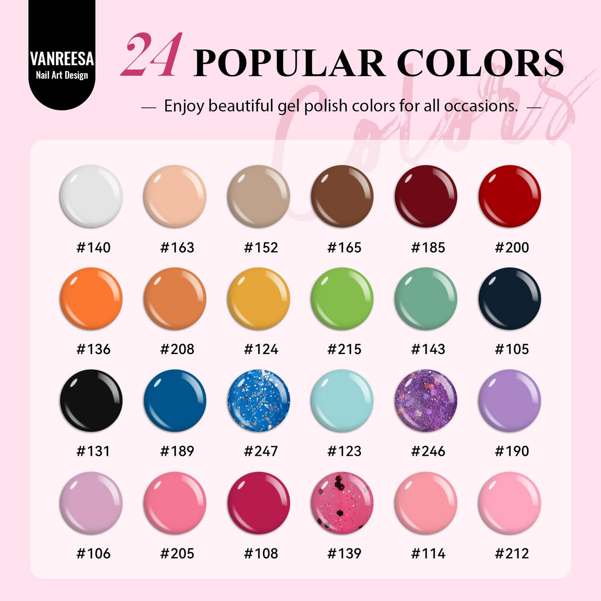 VANREESA 24 colors display demonstrating shade variety for creative looks