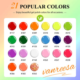 VANREESA lineup of 21 color bottles displaying vibrant range for creative looks