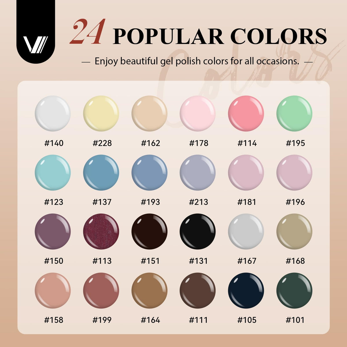 VANREESA color array swatches demonstrating 24 vibrant shades