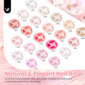 VANREESA flat lay of 21 jelly shades demonstrating color variety for creative layering