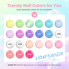 VANREESA color swatch array of 21 pastel shades for easy color selection