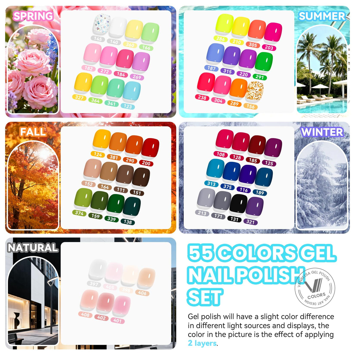 VANREESA color swatch display on dots, helps choose shades quickly