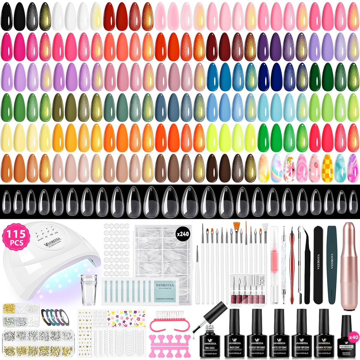 VANREESA kit front display showing complete 115-piece set and organization benefit