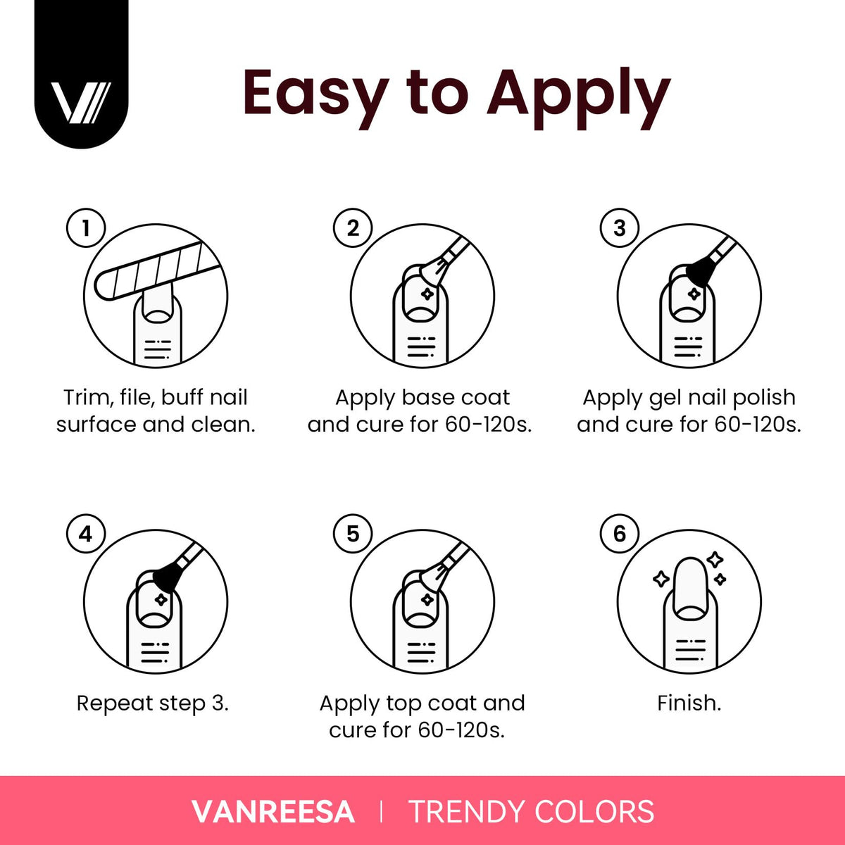 VANREESA hands with finished gel manicure demonstrating salon-quality results