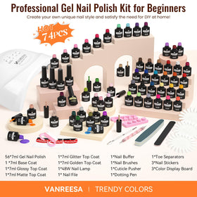 VANREESA lifestyle manicure scene with finished nails demonstrating polish variety
