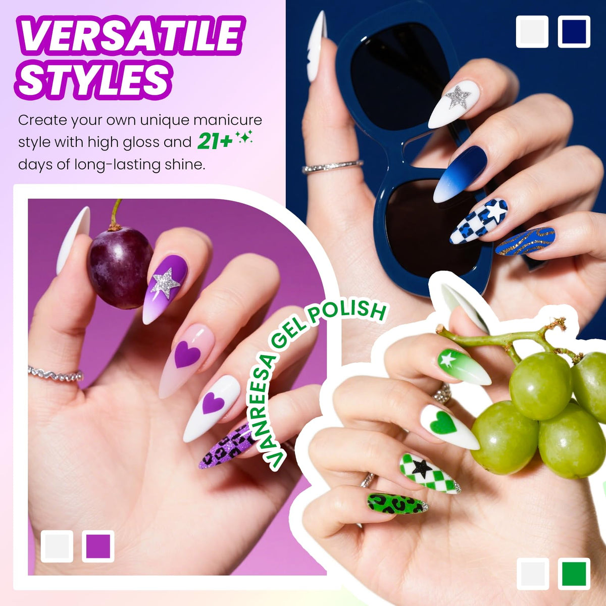 VANREESA manicure in use on hands showcasing bright nails and wearable results