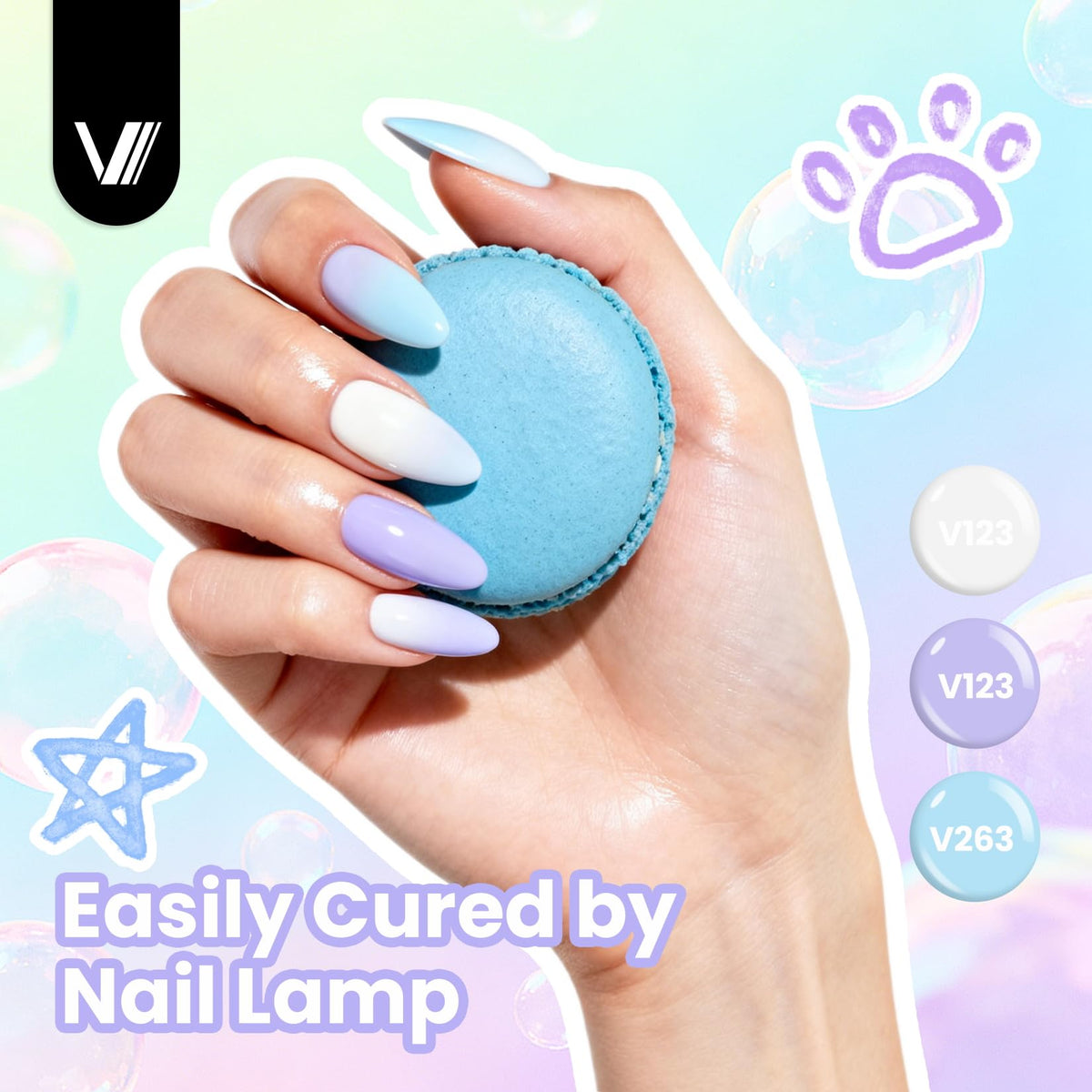 VANREESA model nails wearing pastel manicure, illustrates finished look