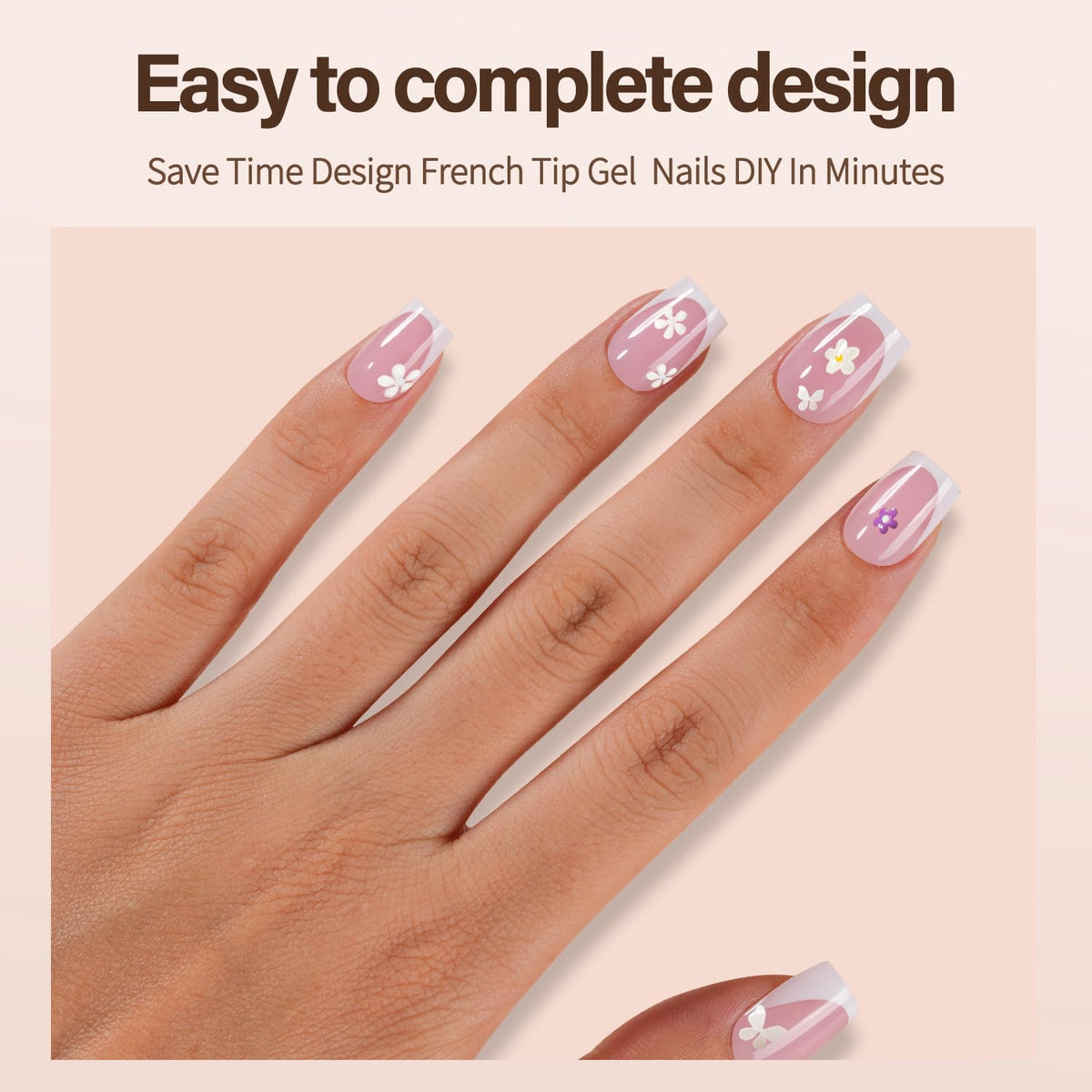 Vansiho applied on hand short square French nails showcasing natural look