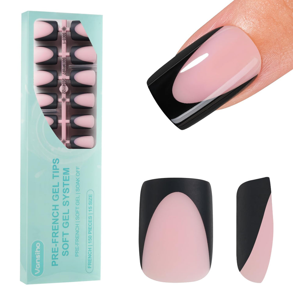 Vansiho front packaging showing 150 gel nail tips and variety benefit