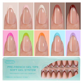 Vansiho front packaging showing 300 almond French gel tips, clear organization benefit
