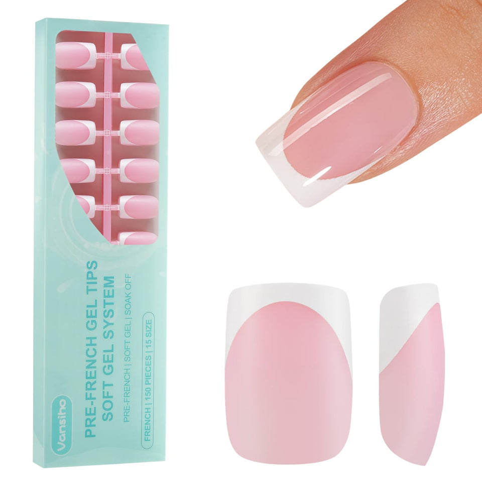 Vansiho front packaging showing full 150-piece French gel set and quick selection benefit