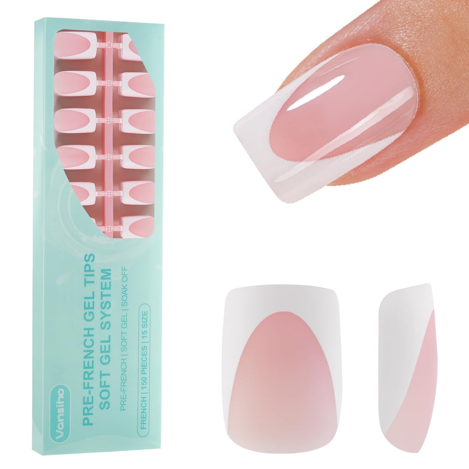Vansiho front packaging showing 150pcs French gel tips and quick application benefit