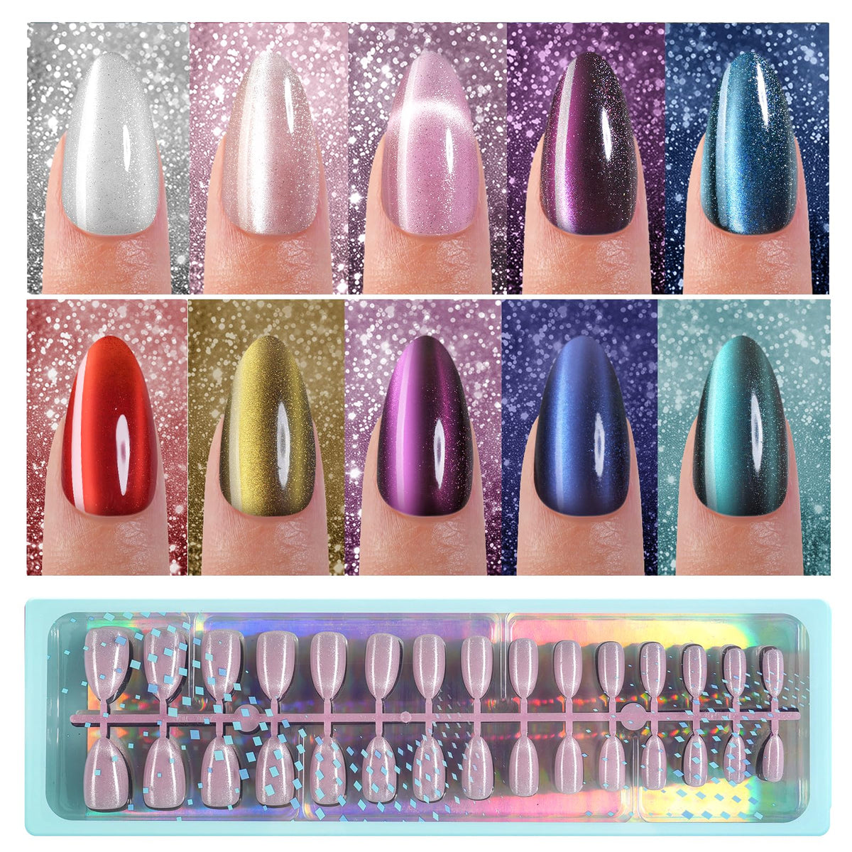 Vansiho front packaging displaying 300-piece cat eye press-on nails and glossy finish