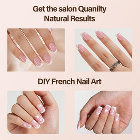 Vansiho hands applying a press-on with glue showing fast DIY application