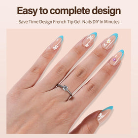 Vansiho press-on almond French nails applied on hand, natural seamless look benefit