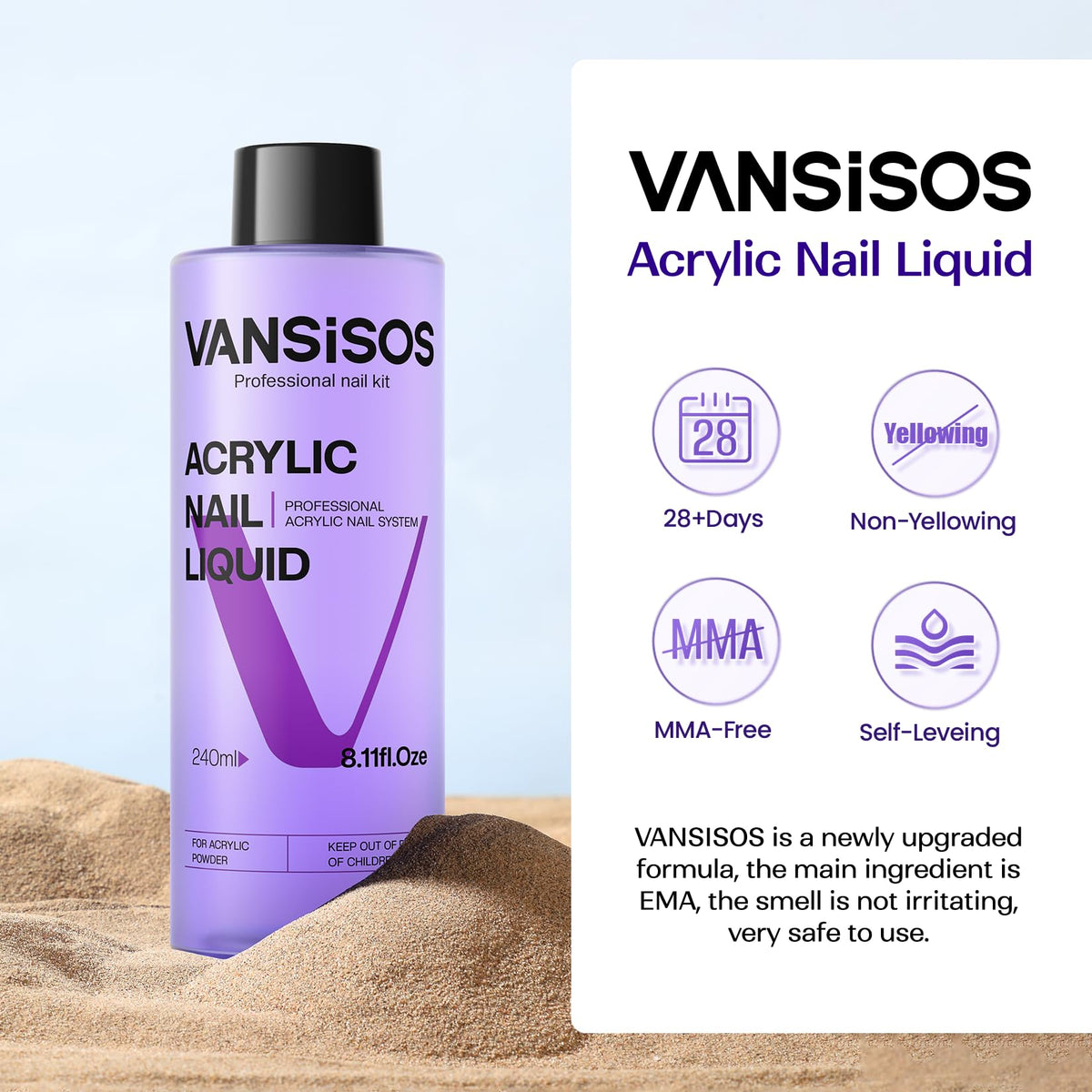 VANSISOS amber liquid close-up showing smooth texture and clarity benefit