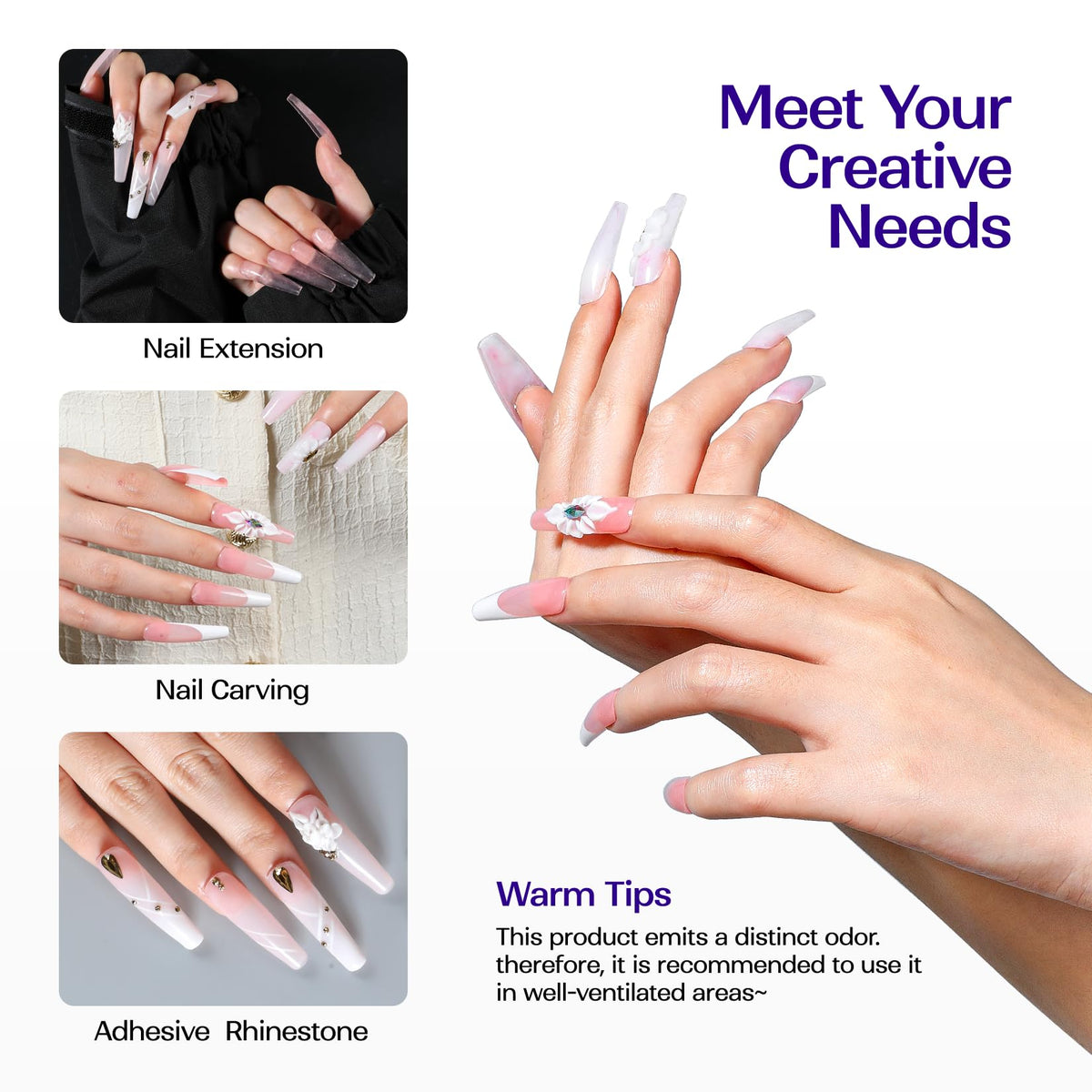 VANSISOS finished acrylic nails showing clear non-yellowing glossy results