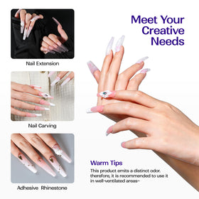 VANSISOS finished acrylic nails showing clear non-yellowing glossy results