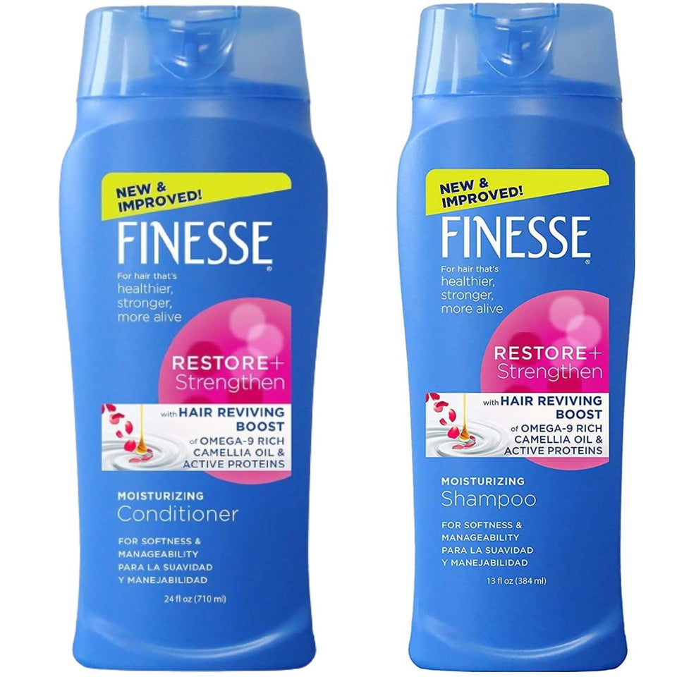 Variety Junction Finesse front packaging showing shampoo and conditioner for clear product ID and benefits