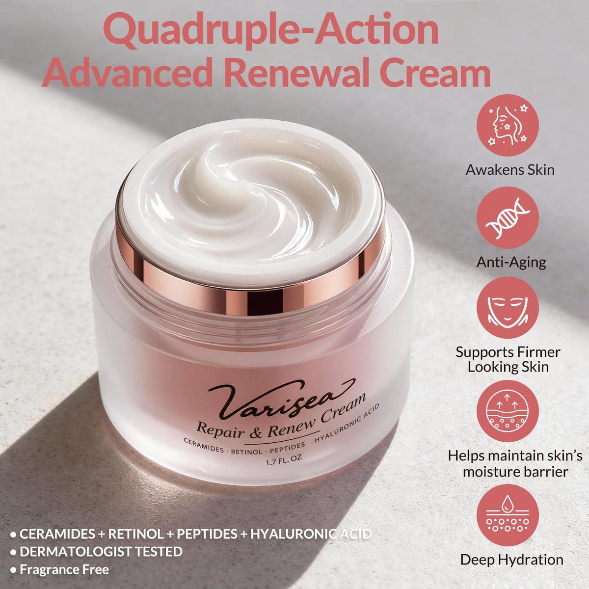 Varisea whipped texture close-up showing lightweight cream for quick absorption