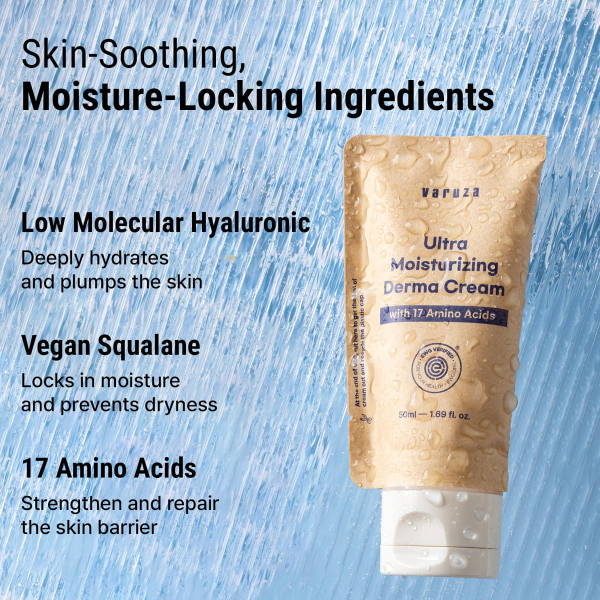 varuza application on hand demonstrating smooth spreadability and quick hydration benefit