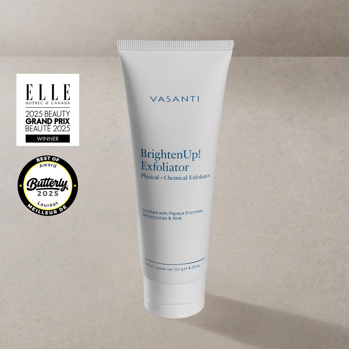 VASANTI BrightenUp! open jar showing creamy scrub texture and gentle polishing benefit
