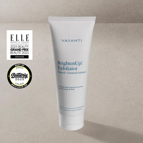 VASANTI BrightenUp! open jar showing creamy scrub texture and gentle polishing benefit